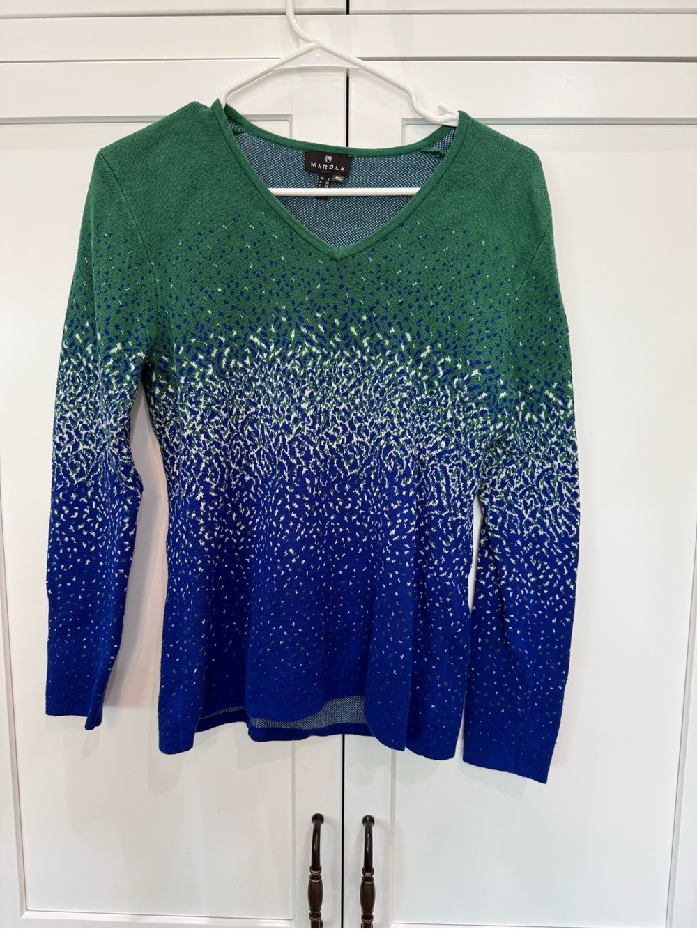 MARBLE Green to Blue Gradient V‑Neck Sweater